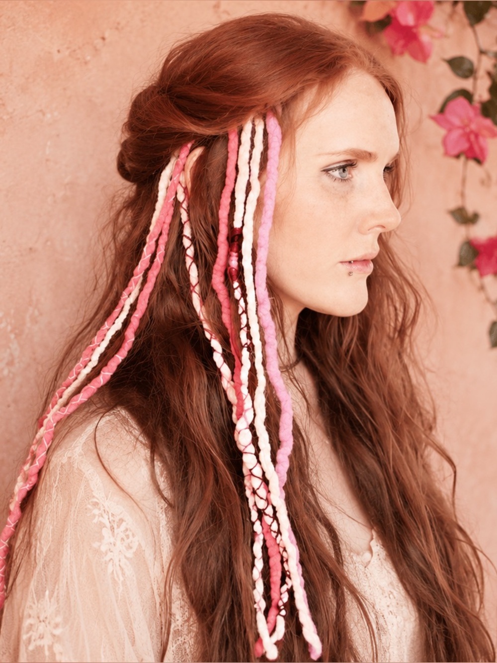 Pink Purple Merino Wool Clip In Dreadlocks Extensions Handmade Miss Violet Lace